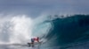 Kauli Vaast, of France, rides a wave during the men's gold medal final of the surfing competition at the 2024 Summer Olympics, Aug. 5, 2024, in Teahupo'o, Tahiti.