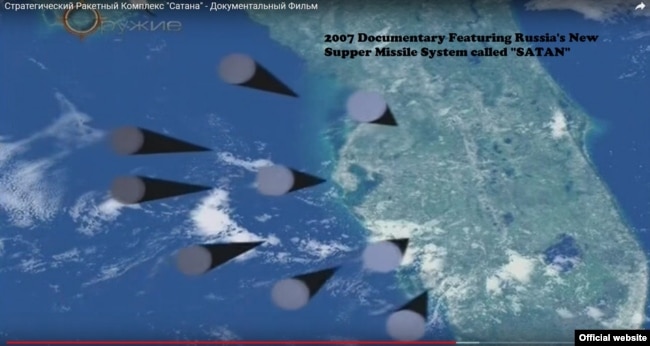 Screenshot of the Russian 2007 TV documentary presenting the new missile system "Satan"