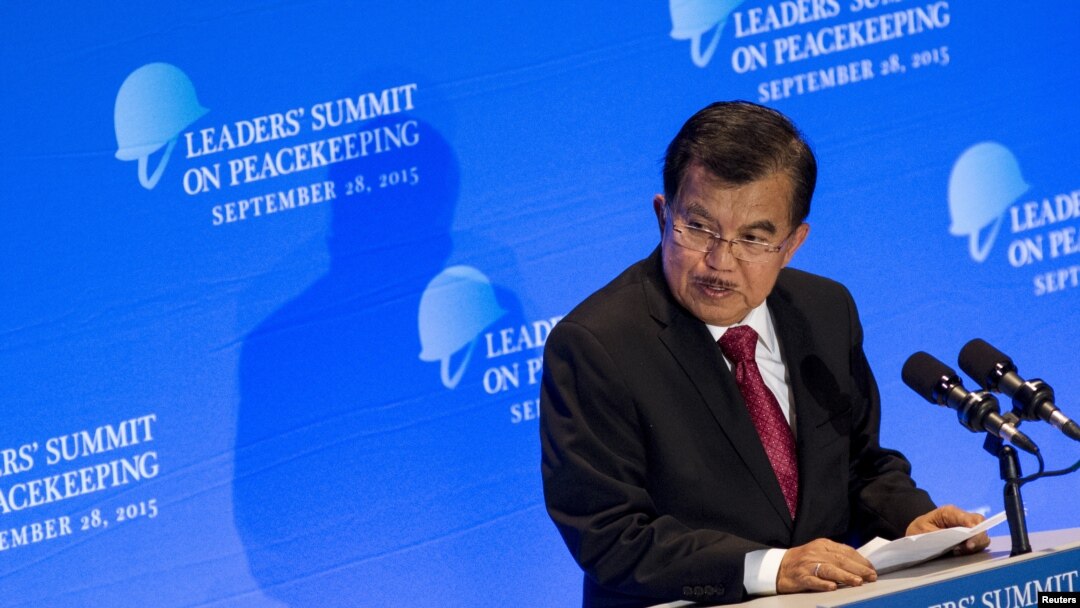 Wakil Presiden Jusuf Kalla menyampaikan pidatonya dalam KTT yang membahas operasi Penjaga Perdamaian PBB.