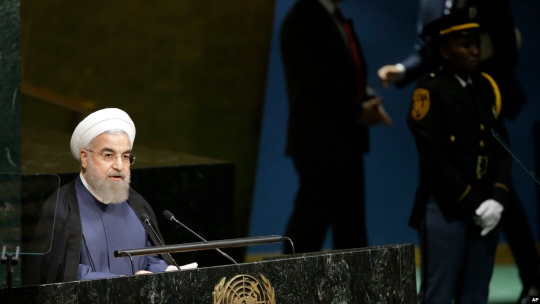 Presiden Iran Hassan Rouhani menyampaikan pidato pada Sidang Majelis Umum PBB, Senin, 28 September 2015, di New York.