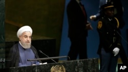 Presiden Iran Hassan Rouhani menyampaikan pidato pada Sidang Majelis Umum PBB, Senin, 28 September 2015, di New York.