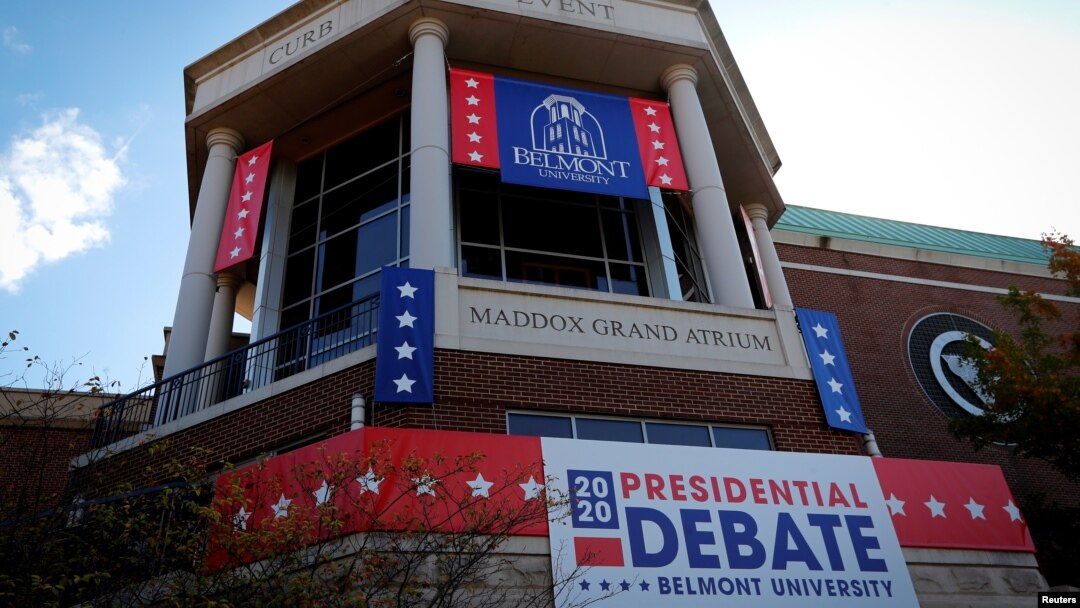 Gedung Curb Event Center, tempat berlangsungnua debat kedua antara Presiden AS Donald Trump dan Capres Demokrat Joe Biden di Belmont University, di kota Nashville, Tennessee, Kamis malam (21/10).