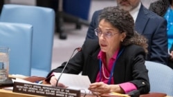 FILE - Stephanie Koury, then deputy special representative of the U.N. Secretary-General for Libya, speaks before the U.N. Security Council in New York, Oct. 9, 2024. (U.N. Photo/Eskinder Debebe)