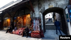 The Arasta Bazaar near the Blue Mosque, is empty of people, following an explosion in Istanbul, Turkey, Jan. 12, 2016. 