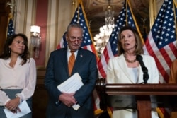FILE - House Speaker Nancy Pelosi, D-Calif., and Senate Minority Leader Chuck Schumer, D-N.Y., are pictured at the Capitol in Washington, Sept. 9, 2019.