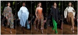 Models wearing clothes from designer Stella McCartney during Paris Fashion Week on Sept. 30, 2019. For many years McCartney has been in the sustainability fight. Her latest collection uses organic cotton, recycled polyester, sustainable viscose and tracea