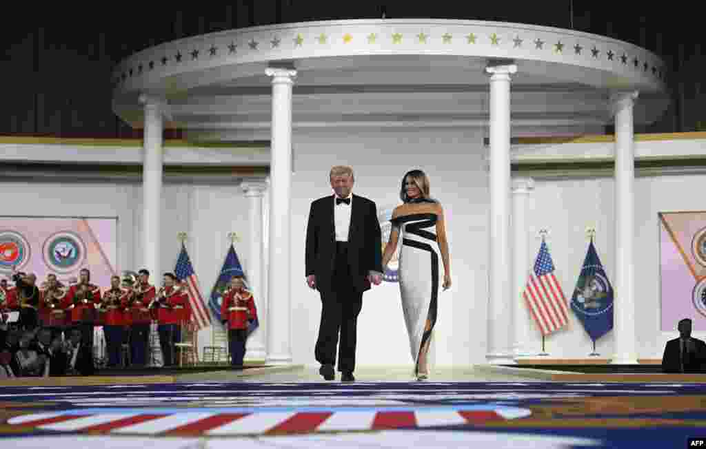 President Donald Trump and First Lady Melania Trump attend the Commander-In-Chief inaugural ball at the Walter E. Washington Convention Center in Washington, Jan. 20, 2025.