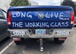 The truck of a logger and cap-and-trade opponent is parked in Salem, Ore., June 20, 2019.