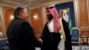 U.S. Secretary of State Mike Pompeo meets with the Saudi Crown Prince Mohammed bin Salman during his visits in Riyadh, Saudi Arabia, Oct. 16, 2018. 