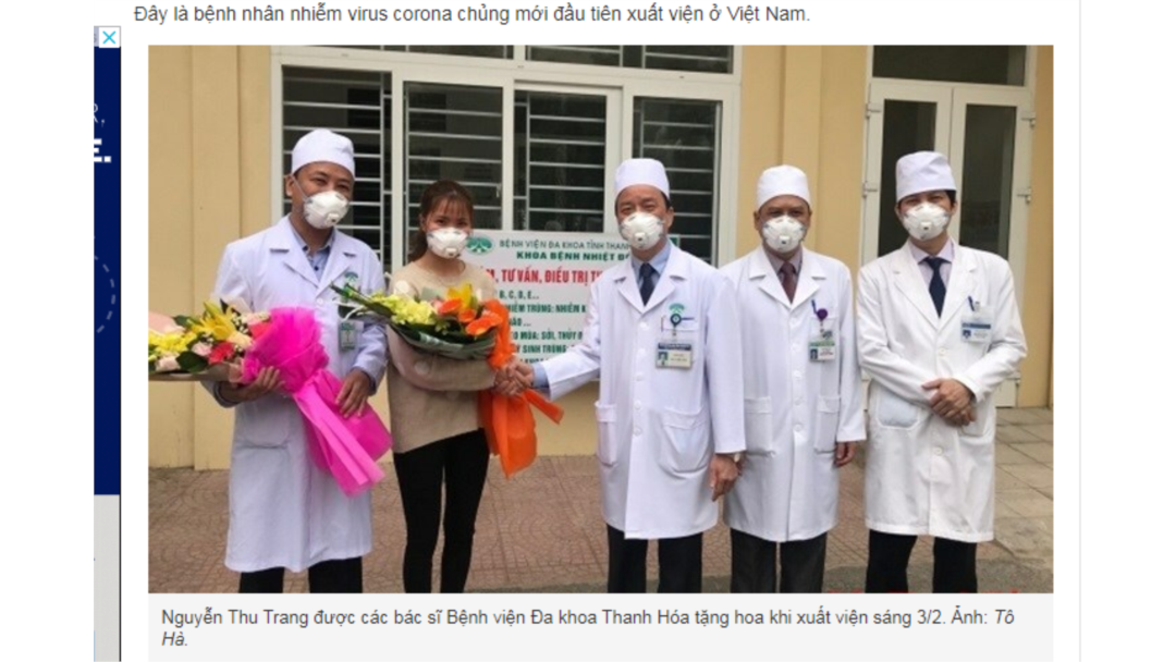 Một bệnh nhân ra viện ở Thanh Hóa sau khi được điều trị khỏi nCoV