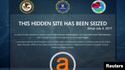 U.S. Justice Department image shows a web screen after it had shut down the dark web marketplace AlphaBay, the site accused of allowing hundreds of thousands of people to buy and sell drugs, firearms, computer hacking tools and other illicit goods, released in Washington, July 20, 2017. 