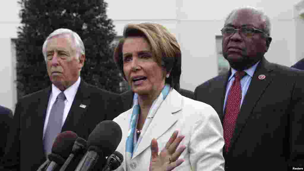 Minority Leader Nancy Pelosi speaks to the media after a meeting with President Barack Obama.