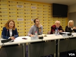 Učesnici debate Centra za razvoj zajednica i portala KoSSev "Ratni zločini i tranziciona pravda: Kosovo", u beogradskom Medija centru, 20 februara 2019.