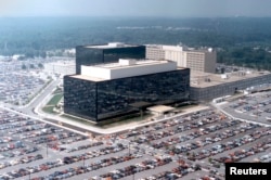 FILE - An undated aerial handout photo shows the National Security Agency (NSA) headquarters building in Fort Meade, Maryland.