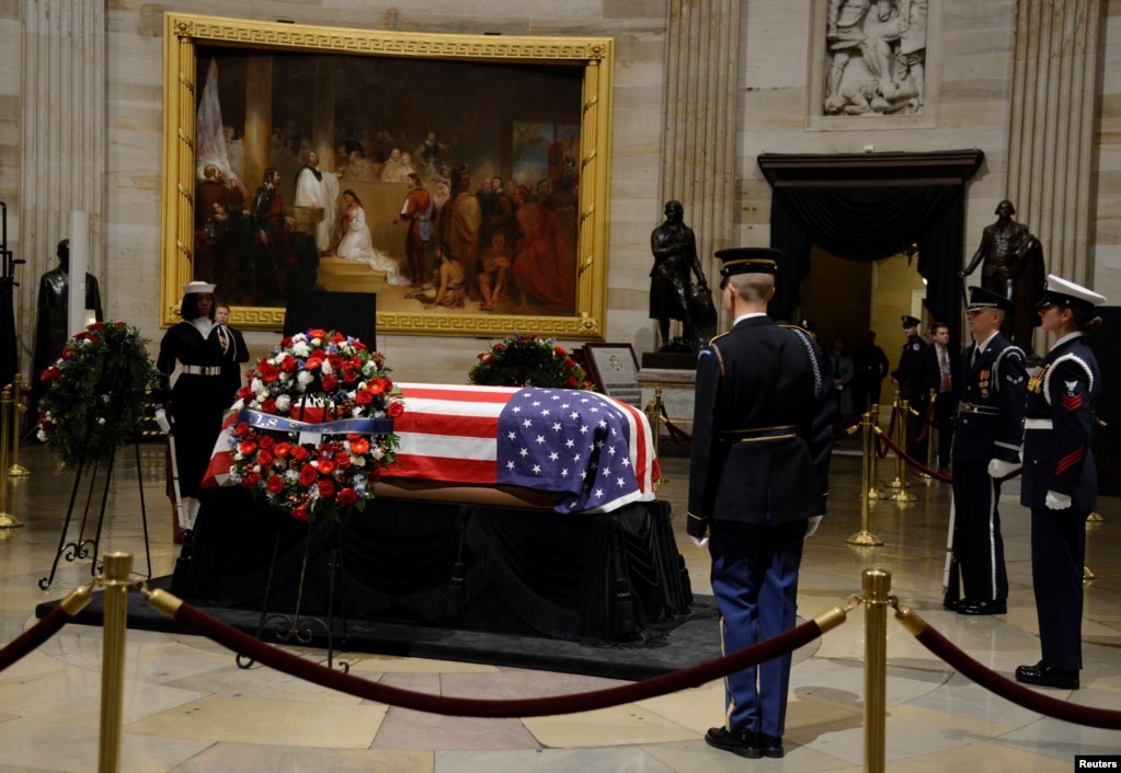 The Rotunda is cleared of the public viewers and the casket of the late former President George H.W. Bush will be departing the Capitol enroute to the National Cathedral for funeral services, Washington, Dec. 5, 2018.