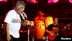 FILE - Nicolas Reyes (L) of Gipsy Kings performs during the 21st Annual St. Lucia Jazz Festival at Pigeon Island National Landmark, May 11, 2012. 