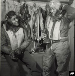 Tuskegee Airmen William Campbell and Thurston Gaines are pictured in Italy in 1945.