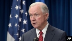 FILE - Attorney General Jeff Sessions speaks in Washington, March 6, 2017.