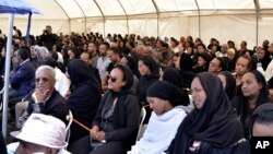 Ethiopians and family members of the Ethiopian airlines crash victims hold the 40th day remembrance, as per Ethiopian tradition, in Bishoftu, Ethiopia, Apr. 18, 2019.