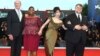 Director Guillermo Del Toro, from right, actors Sally Hawkins, Octavia Spencer and Richard Jenkins pose for photographers upon arrival at the premiere of the film 'The Shape of Water' Aug. 31, 2017. 