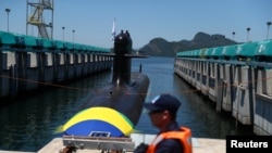 The submarine Riachuelo is seen during its launch ceremony in Itaguai, Brazil, Dec. 14, 2018.