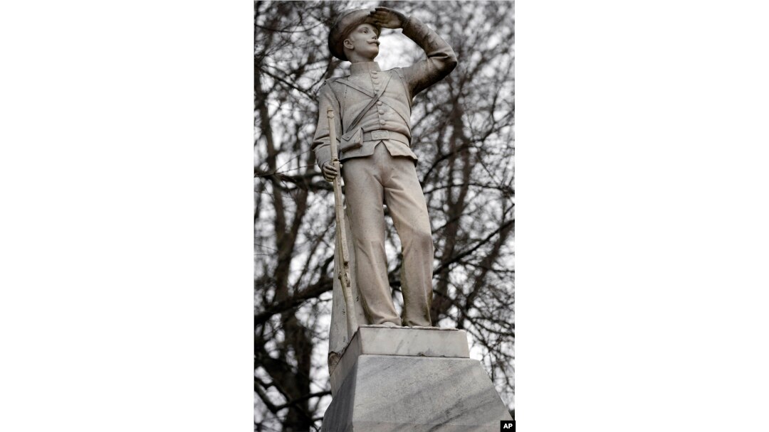 This Feb. 23, 2019, photo shows the Confederate soldier monument at the University of Mississippi in Oxford, Miss. Student government groups want the university's administrators to move the statue to a Confederate cemetery behind the Tad Smith Coliseum, also on campus.