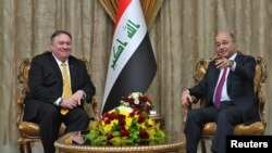 Menlu AS Mike Pompeo bertemu dengan Presiden Irak, Barham Salih di Baghdad, Irak, dalam kunjungan mendadak ke Timur Tengah, 9 Januari 2019.