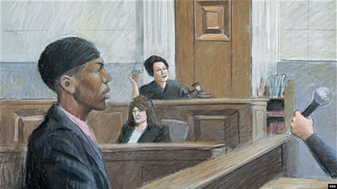Sketsa gambar persidangan tersangka pelaku bom pakaian dalam yang gagal, Umar Farouk Abdul Mutallab, di Detroit, Michigan.
