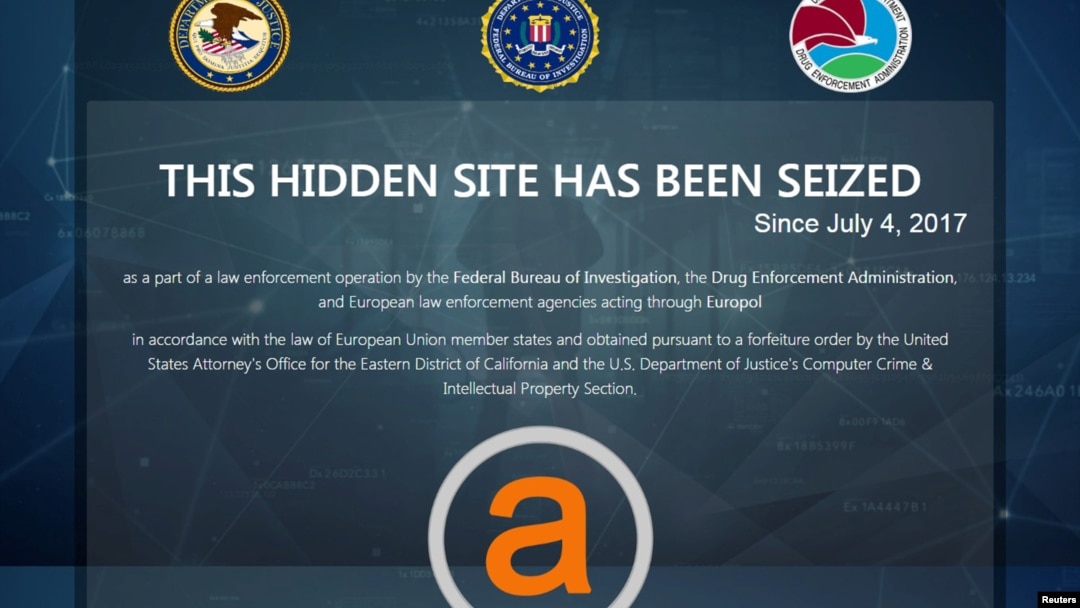 Pejabat penegak hukum AS mengumumkan penangkapan dua orang Israel yang menjadi operator situs web yang mengarahkan pengguna ke pasar-pasar online gelap, seperti AlphaBay Market, seperti dalam gambar, yang disita Biro Penyelidikan Federal AS (FBI) pada 2017.
