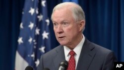 Jaksa Agung AS, Jeff Sessions berbicara di Washington DC (foto: dok).