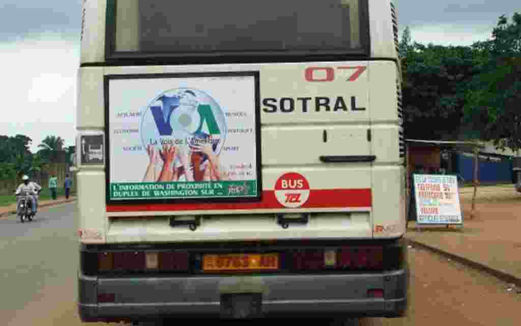 VOA ad in French on a bus in Lome, Togo.