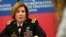 US Army General Laura Richardson responds to questions from reporters before speaking at the commencement ceremony of her alma mater, Metropolitan State University of Denver, Dec. 17, 2021, in Denver. 