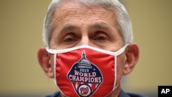 Dr. Anthony Fauci, director of the National Institute for Allergy and Infectious Diseases, listens during a House Subcommittee on the Coronavirus crisis hearing, Friday, July 31, 2020 on Capitol Hill in Washington. (Kevin Dietsch/Pool via AP)