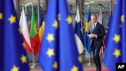 European Council President Donald Tusk arrives for an EU summit at the Europa building in Brussels, Dec. 14, 2017.