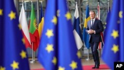 Donald Tusk arrivant au sommet européen à Bruxelles, le 14 décembre 2017.