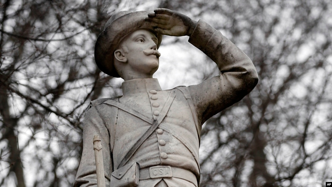 A close-up of the Confederate soldier monument at the University of Mississippi in Oxford, Miss.
