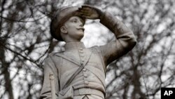 A close-up of the Confederate soldier monument at the University of Mississippi in Oxford, Miss.

