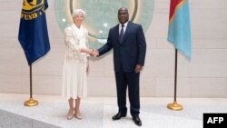 Mokambi ya Fonds monétaire international Christine Lagarde (G) na bokutani na président ya RDC Félix Antoine Tshilombo na ndako ya FMI na Washington, 5 avril 2019.