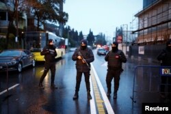 Police secure the area near an Istanbul nightclub, following a gun attack, in Turkey, Jan. 1, 2017.
