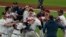 Atlanta Braves celebrate after winning Game 6 of baseball's National League Championship Series against the Los Angeles Dodgers, Oct. 23, 2021, in Atlanta.