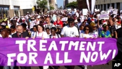 Civil rights activists march in Durban, South Africa, at the start of the 21st World Aids Conference, July 18, 2016. 