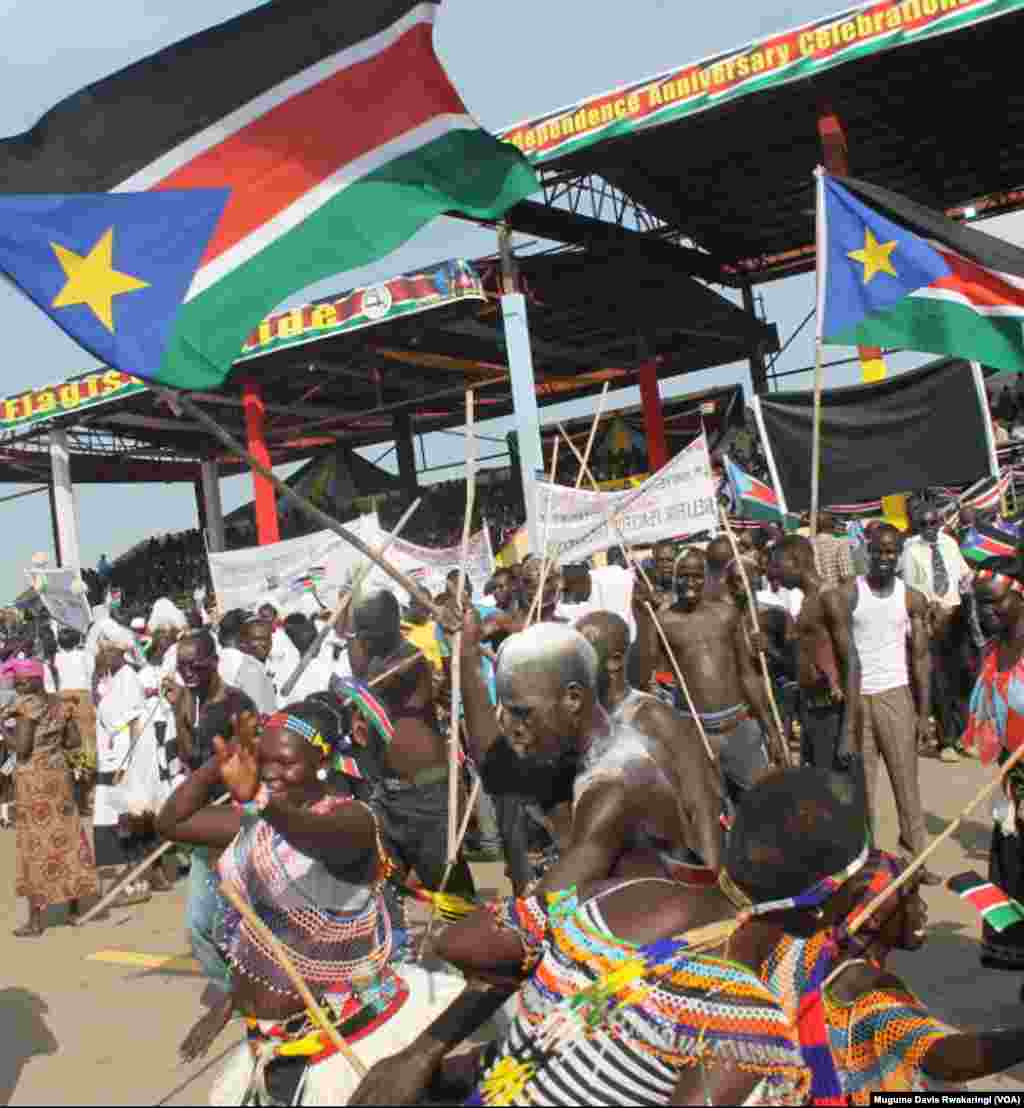 South Sudanese celebrate their young nation&#39;s fourth birthday on Thursday, July 9, 2015.