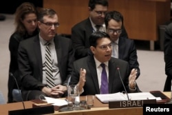 Israel's Ambassador to the United Nations Danny Danon addresses a U.N. Security Council meeting on the Middle East at U.N. headquarters in New York, Jan. 26, 2016.