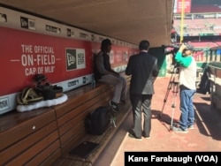 Gift Ngoepe, 27, of the Pittsburgh Pirates talks with the media in the visitors dugout of the Cincinnati Reds ballpark in Cincinnati, Ohio, May 2, 2017.