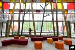 FILE - The lobby of the new Sandy Hook Elementary School is open for a media open house in Newtown, Connecticut, July 29, 2016.