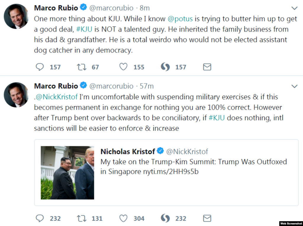Florida Sen. Marco Rubio had a lot to say about the summit, ranging from skepticism about the deal and concern over a US president meeting with a dictator, to accusing the media and "experts" of having a double standard when it came to Trump meeting with Kim and President Obama meeting with Raul Castro.