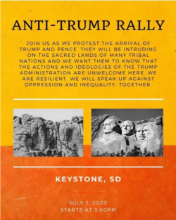 Başkan Trump’ın 3 Temmuz 2020’de Rushmore Dağı ziyaretinin protesto edileceği gösterinin Facebook ilanı