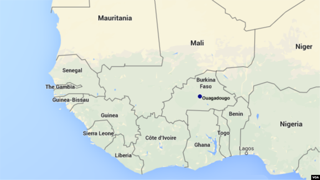 FILE - Map showing the location of Burkina Faso, Ghana and nearby countries.