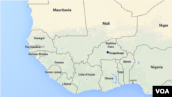 Map showing the location of Ouagadougo, Burkina Faso