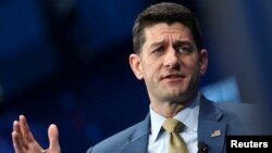 FILE - U.S. House Speaker Paul Ryan speaks at the Milken Institute's 21st Global Conference in Beverly Hills, California, May 2, 2018. 